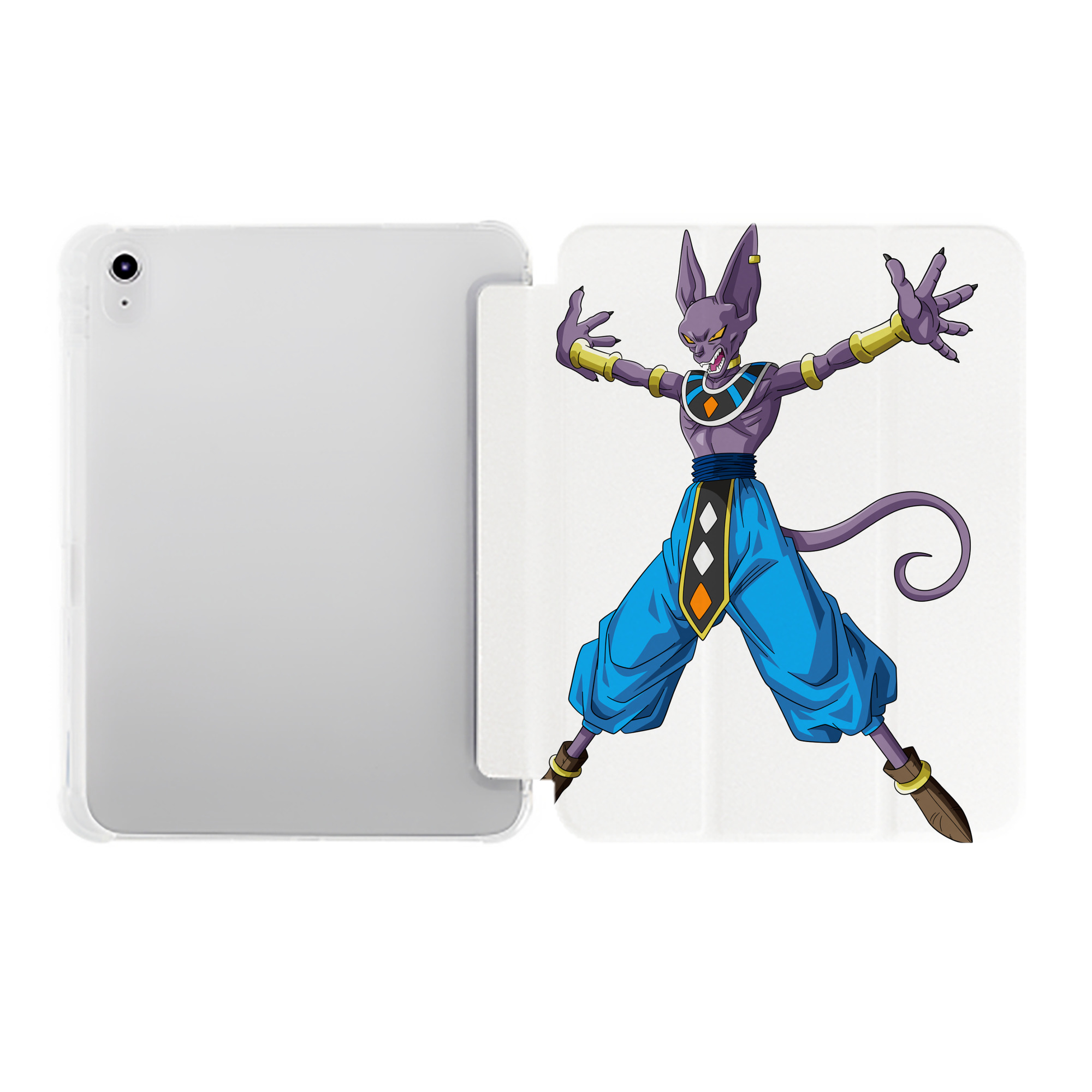 （画像用） ドラゴンボール ビルス 破壊神ビルス DRAGON BALL Beerus Birusu IPad ケース ペン収納付き 三つ折りスタンド PUレザー×シリコン 対応機種9.5/10.5/10.9インチ